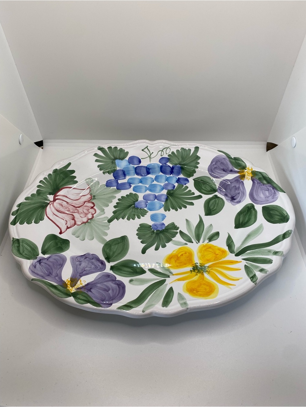 Fortebraccio Ceramiche Italian Ceramic Serving Platter Hand-Painted Floral Fruit